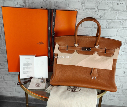 Hermès Birkin Bag 35 cognac Palladium Togo Leder Handtasche Schloß Schlüssel