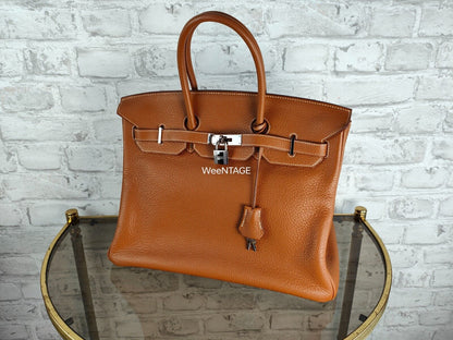 Hermès Birkin Bag 35 cognac Palladium Togo Leder Handtasche Schloß Schlüssel