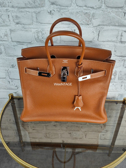 Hermès Birkin Bag 35 cognac Palladium Togo Leder Handtasche Schloß Schlüssel