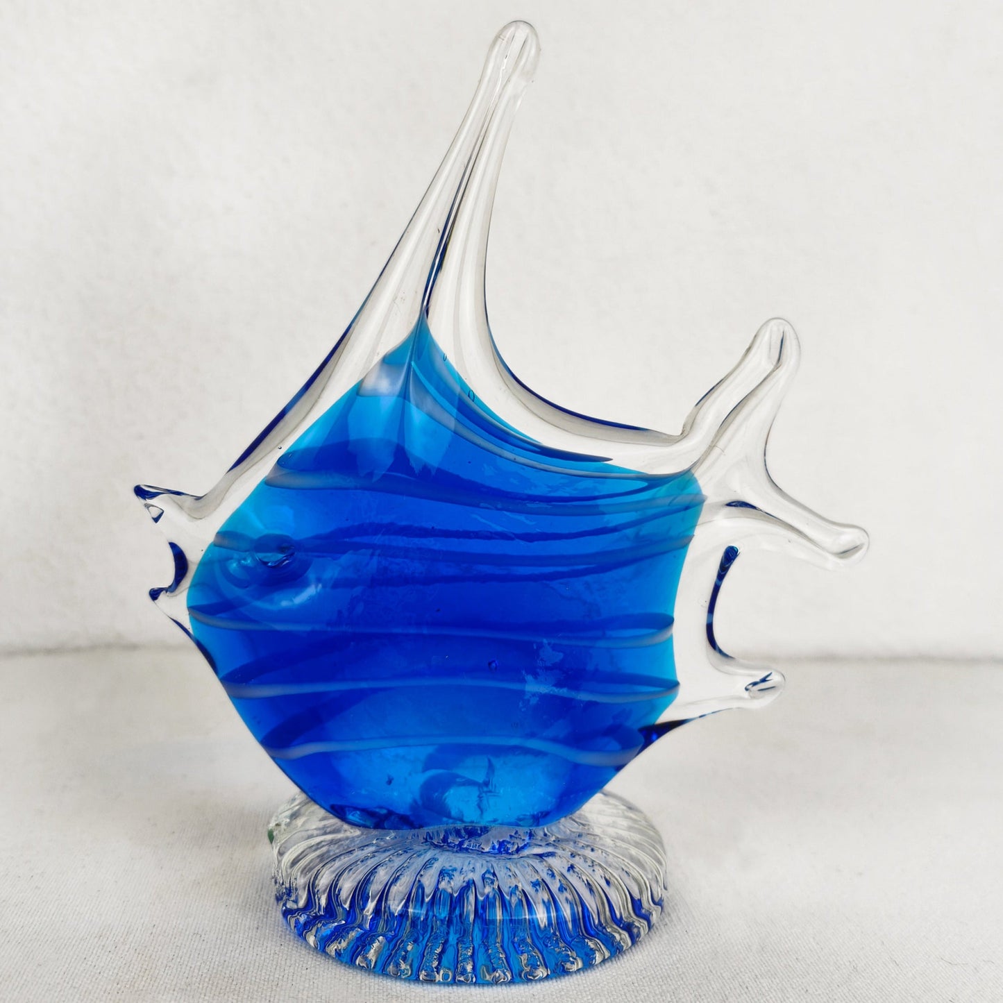 Glasfigur Fisch blau Handarbeit Paperweight Deko vintage Skulptur Geschenk Kunst Murano Glasfisch Tierfigur Meer Ozean Glasdekor Mondfisch