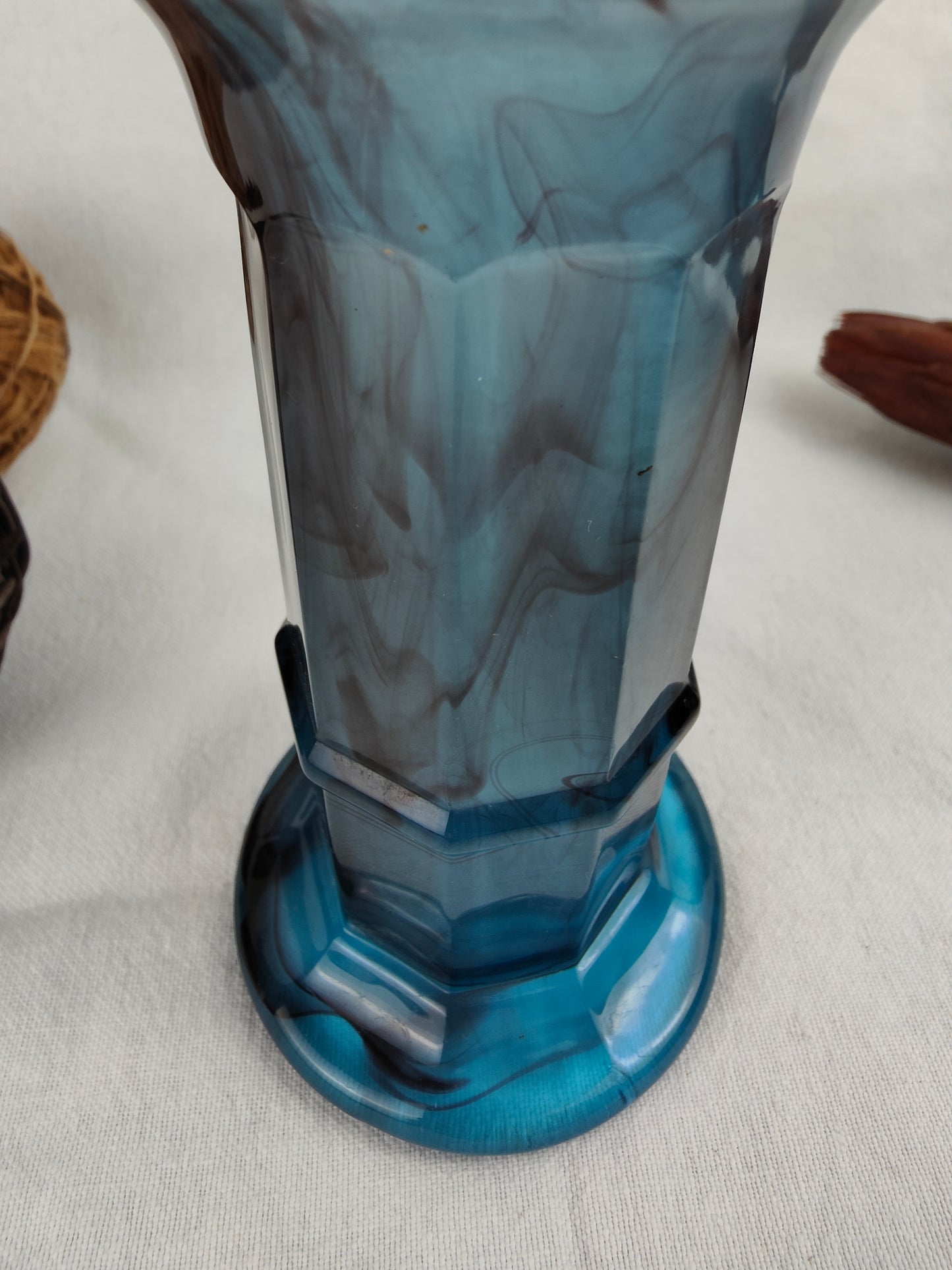 Säulenvase George Davidson Art Déco Wolkenglas Vase blau violett Effekt marmoriert vintage Glaskunst griechisch römisch antike Säule matt