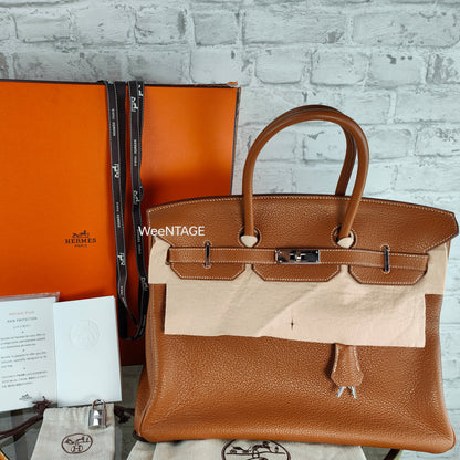 Hermès Birkin Bag 35 cognac Palladium Togo Leder Handtasche Schloß Schlüssel