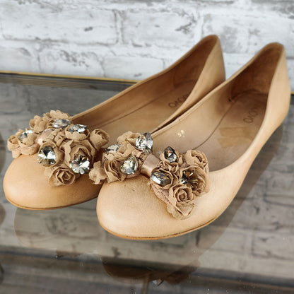 INUOVO Ballerinas nude Gr. 40 Rosen Straßsteine Schleifen beige/mokka Slipper Loafer flats Blumen Rosen elegant verspielt Sommer romantisch Hochzeit