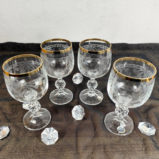 4x Bohemia Crystal Wein Glas Handarbeit Goldrand geschliffen Barock Prunk edel vintage Gravur Jubiläum festlich Hochzeit Gala Event