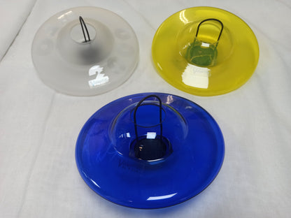 3x UFO Glas Lampe Valentin by Eisch Windlicht Set Space Age Pop Art Teelichthalter Kult 90er 90ies retro neon gelb blau Goa Techno rave Deko