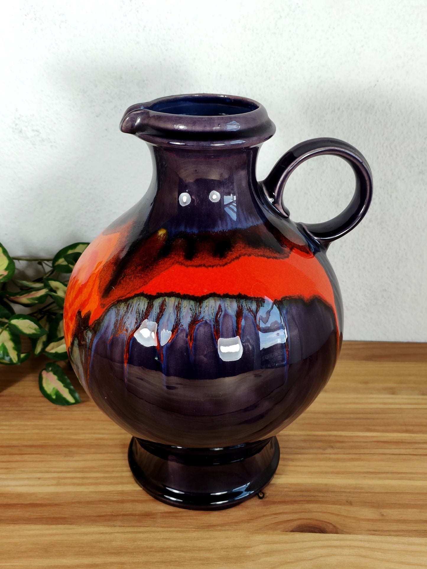 Hutschenreuther Fat Lava Vase Henkelvase Krug Lila orange blau Vase Midcentury Craquele 70er Jahre space age 70s West German pottery vintage