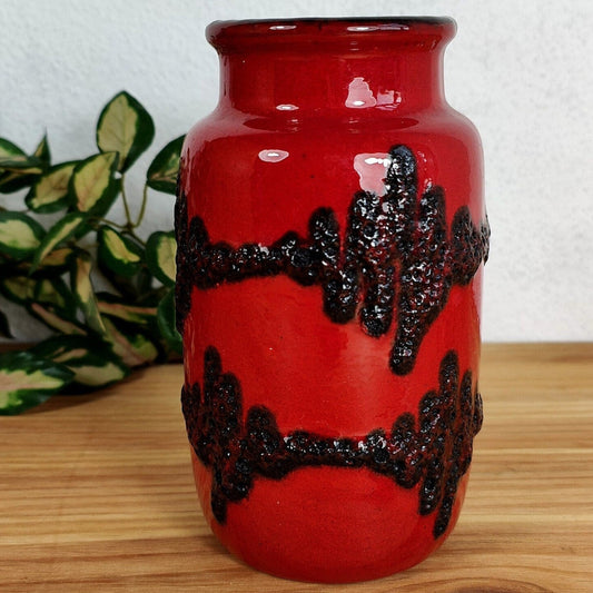 Scheurich Fat Lava Vase rot West German Pottery midcentury Keramikvase 231-15 feuerrot Herzschlag Equalizer Lava Glasur 70s pop art spaceage