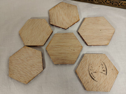 6x Glasuntersetzer Holz Intarsien Stern Untersetzer Set 6 Stück vintage Italian Fliesen Style Inlay Hexagon orientalisch glatt glänzend tile