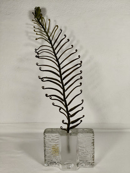 Blockvase Walther Design Glas Vase Eisglas brutalistisch 70er Handarbeit Solifleur Ikebana Einzelblüte Einzelblume space age Minimalismus