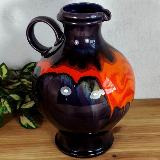 Hutschenreuther Fat Lava Vase Henkelvase Krug Lila orange blau Vase Midcentury Craquele 70er Jahre space age 70s West German pottery vintage