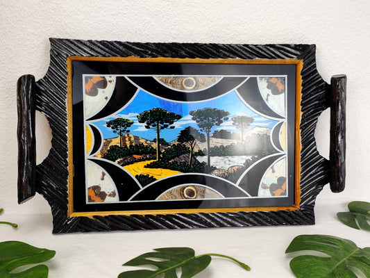 Tablett Holz Intarsien Inlay Schmetterling Brasilien 50er Jahre verschiedene Größen leuchtende Farben