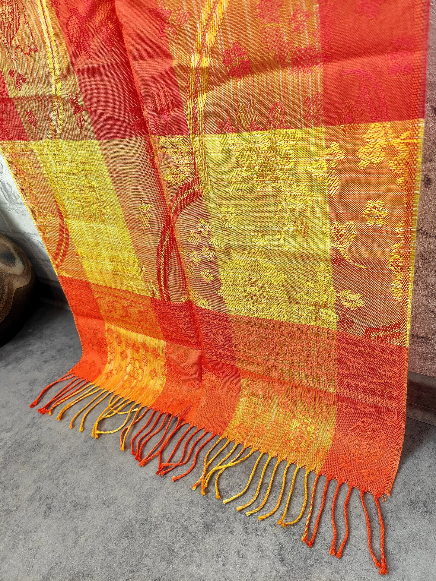 Pashmina gelb orange rot Wendeschal orient Schal Foulard Schaltuch Halstuch Umschlagtuch Schultertuch Kopftuch Seidentuch Pareo Furoshiki