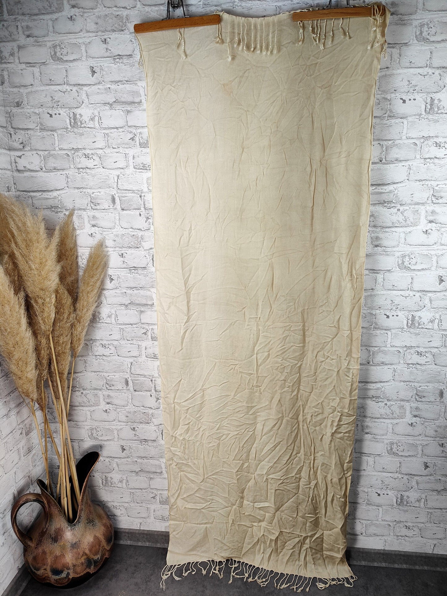 Pashmina ivory natur ecru offwhite Fransen Pastell Winter Schal Tuch Foulard Schaltuch Halstuch Umschlagtuch Schultertuch Kopftuch unifarben