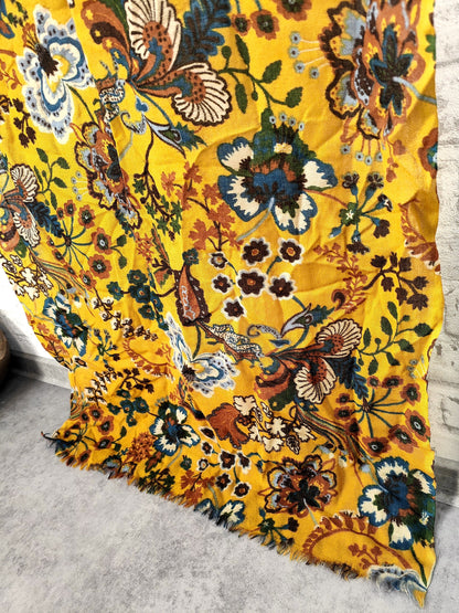 Schal Paisley senfgelb Pashmina floral multicolor Herbst Blumen Tuch Wendeschal Foulard Schaltuch Halstuch Umschlagtuch Schultertuch Fransen