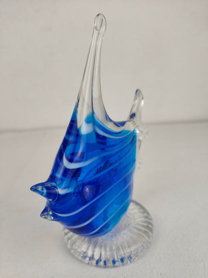 Glasfigur Fisch blau Handarbeit Paperweight Deko vintage Skulptur Geschenk Kunst Murano Glasfisch Tierfigur Meer Ozean Glasdekor Mondfisch