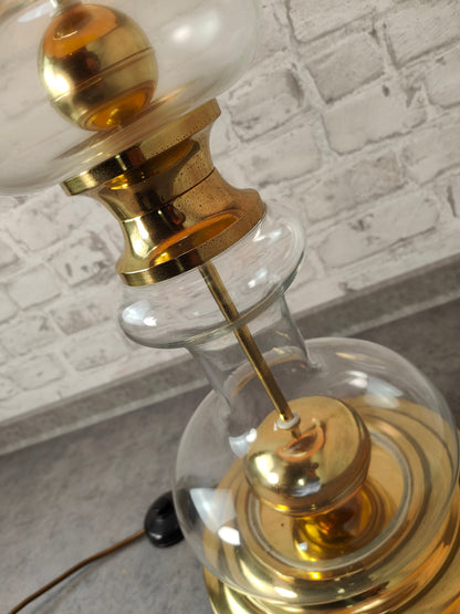 Bodenlampe Gold Glas Messing Kugel Tischlampe Mid Century Hollywood Regency italienisches Design Bordüre Luxus Space Age 60ies 70s filigran